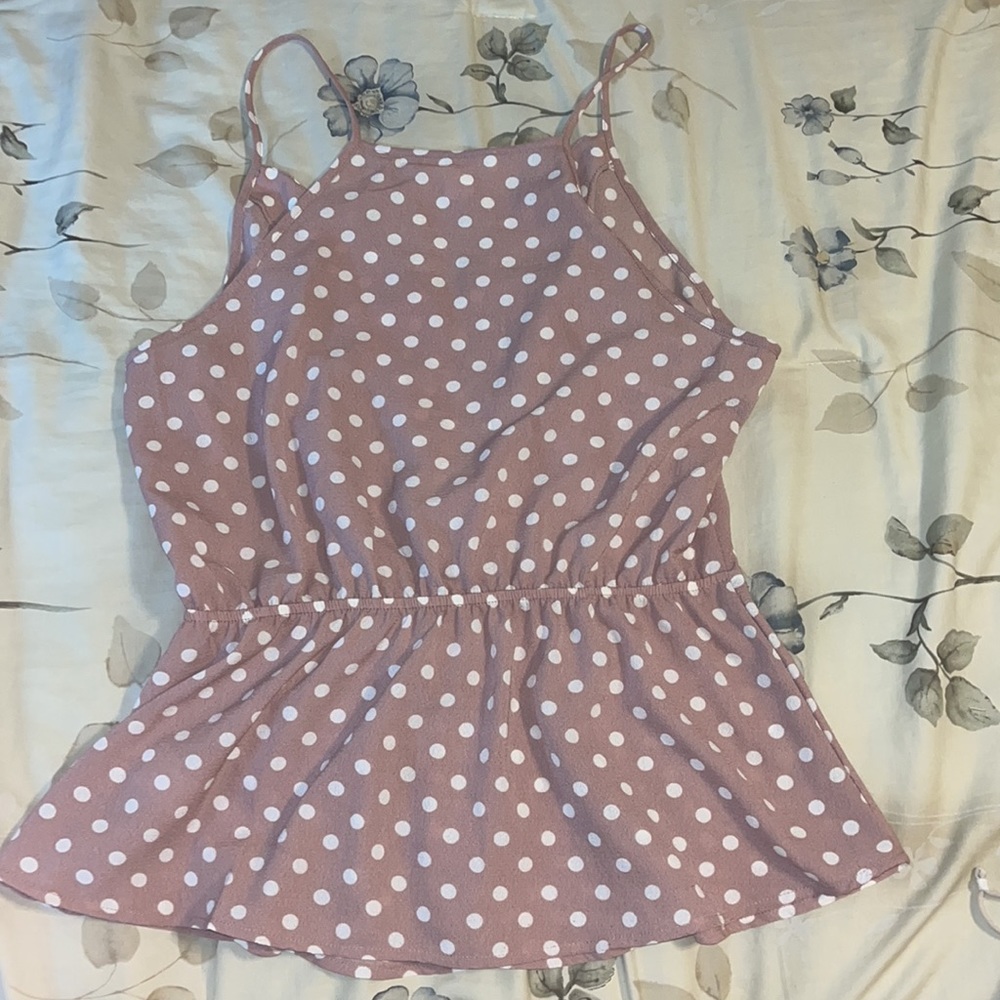 White and Pink Polka Dot Blouse - Picture 2 of 3